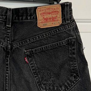 Levi 505 Black Distressed Denim Shorts